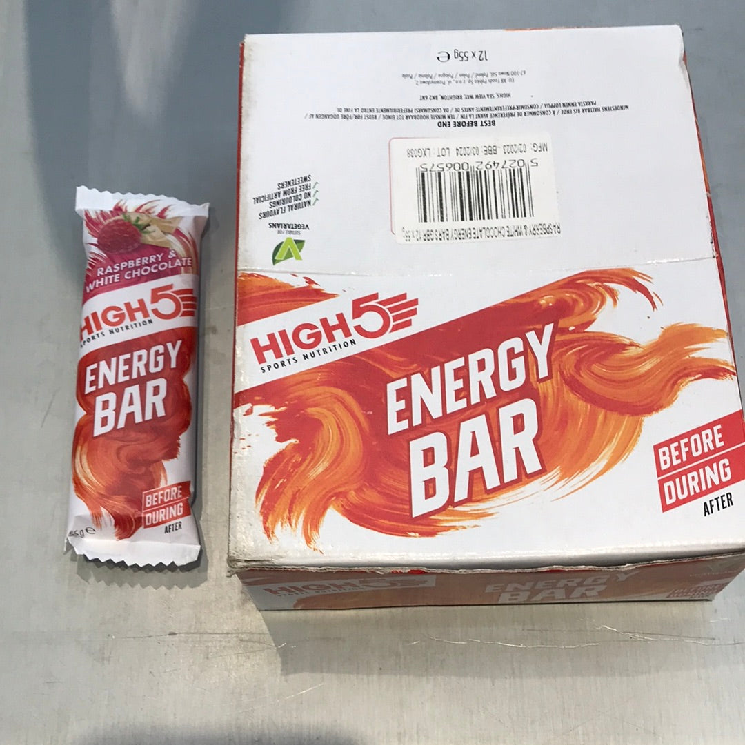 High5 Energy Bar Box raspberry and white chocolate  12 x 55g