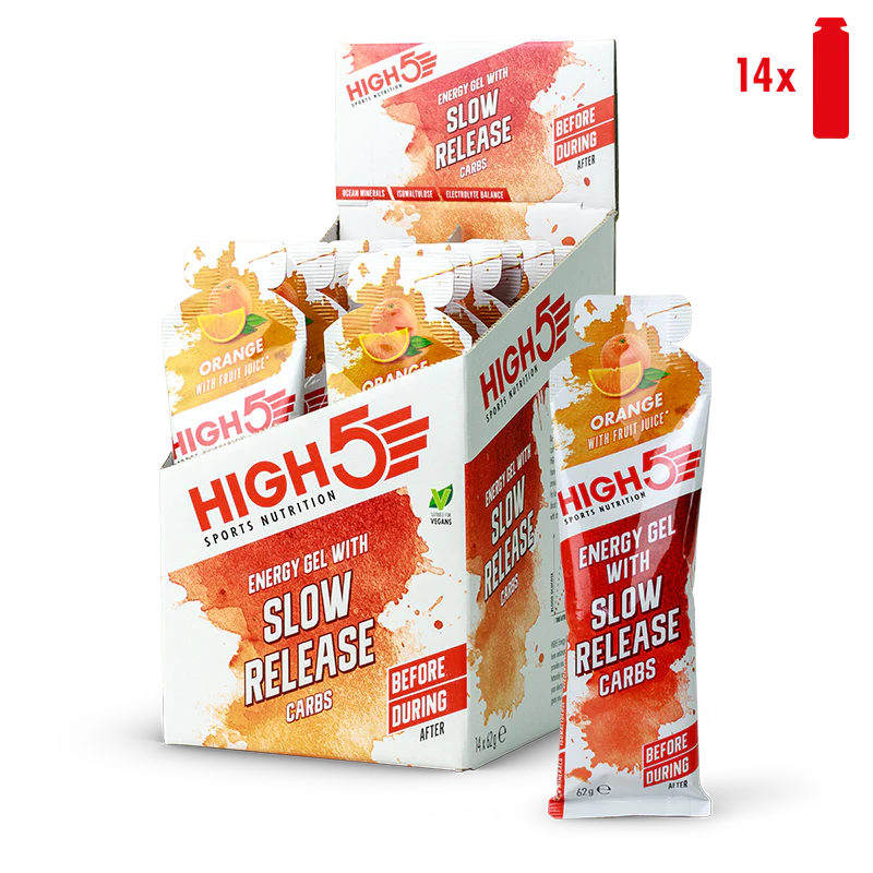High 5 Orange Energy Gel With Slow Release Carbs Box (14 Pieces) 14x62g